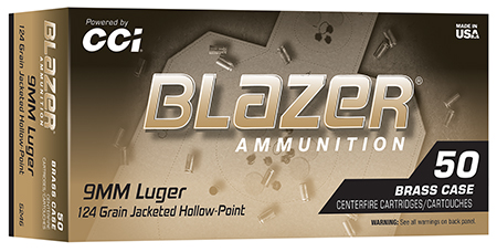 [604544705119] CCI 5246 Blazer  9mmLuger 124gr Jacketed Hollow Point 50/Box