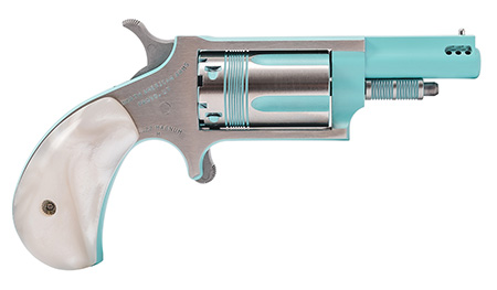 [744253004049] North American Arms 22MPB Iris undefined 22 Mag 5 Shot 1.63" Turquoise Cerakote Ported Barre Matte Stainless Steel Frame, Stainless/Turquoise Cylinder, Faux White Pearl Grip, Exposed Hammer