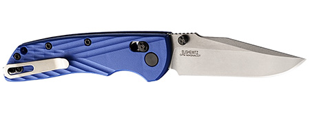 [743108243732] Hogue 24373 Deka  3.25" Folding Clip Point Plain Stone Tumbled CPM MagnaCut Steel Blade, Blue Textured GRN Handle