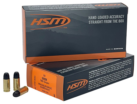 [810742029722] HSM 9MM24N   9mmLuger Subsonic 180gr Hard Cast Long Flat Nose 50 Per Box/10 Case