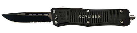 [728881687461] Xcaliber Knife Company  380 ACP  Large 3.80" OTF Part Serrated Black 440C SS Blade, 5.30" Steel Handle