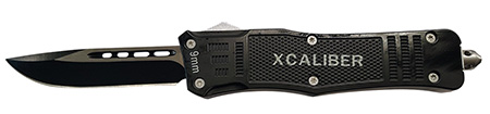 [728881687478] Xcaliber Knife Company  9mm  Large 3.80" OTF Drop Point Black 440C SS Blade, 5.30" Steel Handle