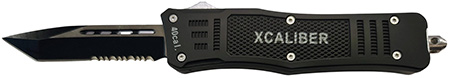 [728881687447] Xcaliber Knife Company  40 Cal  Medium 3.25" OTF Tanto Part Serrated 440C SS Blade, 4.64" Steel Handle