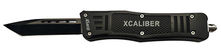 [728881687454] Xcaliber Knife Company  45 ACP  3.25" OTF Tanto Plain Black 440C SS Blade, 4.64" Steel Handle