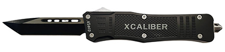 [728881687492] Xcaliber Knife Company  45 ACP  Large 3.80" OTF Tanto Plain Black 440C SS Blade, 5.30" Steel Handle