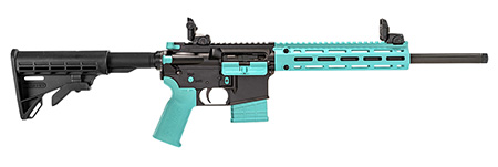 [850050173359] Tippmann Arms A101203 M4-22 LTE 22 LR 25+1 16" Black Parkerized Threaded Barrel, Matte Black Aluminum Receiver w/Picatinny Rail, Robin Egg Blue M-LOK Handguard, Composite Forend, Black Polymer Stock,