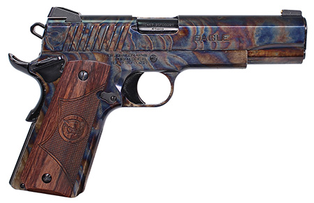 [796167793144] Iver Johnson Arms EAGLECC Eagle Gen2 CC Government 45 ACP 8+1 5" Polished Black PVD Crowned Barrel, Color Case Hardened Steel Serrated Slide  &  Steel Frame w/Beavertail, Dymondwood Engraved w/Logo Grip