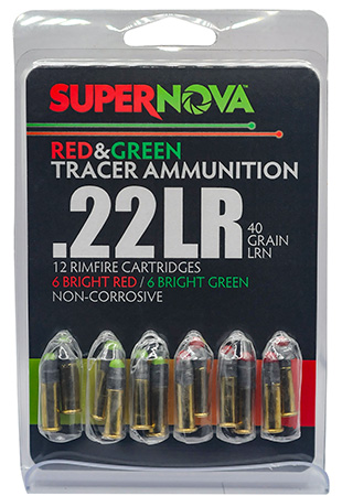 [860014631719] Supernova PMSN22LRMP Green/Red Tracer  22LR 40gr Lead Round Nose 12 Per Box/60 Case