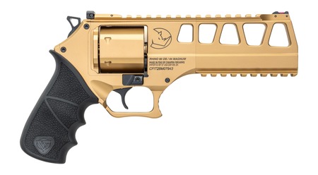 [8053800949156] Chiappa Firearms 340355 Rhino 60DS L Frame 44 Mag 6 Shot 6" Gold Steel Barrel  &  Cylinder, Gold Alloy Frame, Black Hogue Rubber Grip
