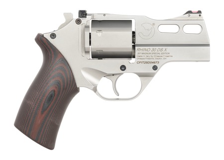 [8053800949132] Chiappa Firearms CF340353 Rhino 30SARX *CA Compliant 357 Mag 6 Shot 3" Stainless Steel Barrel  &  Cylinder, Stainless Alloy Frame, Black/Red G10 Grip