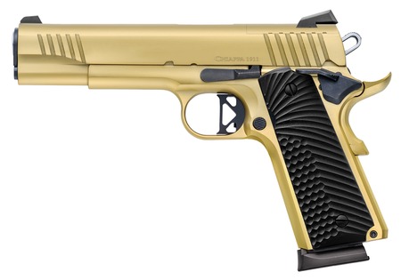 [8053800949088] Chiappa Firearms 440233 1911 Superior Full Size Frame 38 Super 8+1 5" Gold Optic Ready/Serrated Slide  &  Frame, Walnut Grip RMR/RMSc Footprint