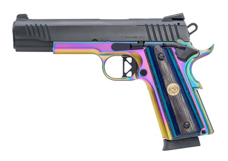 [8053800949071] Chiappa Firearms 440237 1911 Superior Full Size Frame 45 ACP 8+1 5" Black Optic Ready/Serrated Slide, Blue Laminate Grip, RMR/RMSc Footprint