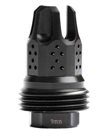 [850038425302] Jk Armament JKMDHDCF14 War Eagle Compensator/Flash Hider Black Nitride Stainless Steel 1/2"x28 Threads 9mm