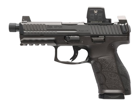 [642230274259] HK 81001368 VP9A1 K Tactical w/Optic 9mm Luger 10+1 4.70" Black Threaded Barrel, Black Steel Serrated w/Optic Slide, Black Polymer Frame w/Picatinny Rail, Textured Grip, Vortex CCW