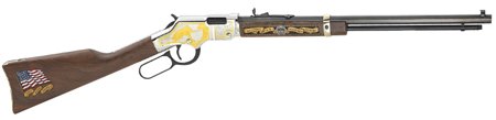 [619835016423] Henry H004MS2 Golden Boy Military Service Tribute 2 Full Size 22 Short, 22 Long, 22 LR, 16 LR/21 Short, 20" Blued Barrel, Nickel-Plated Metal Finish  &  American Walnut Stock Right Hand