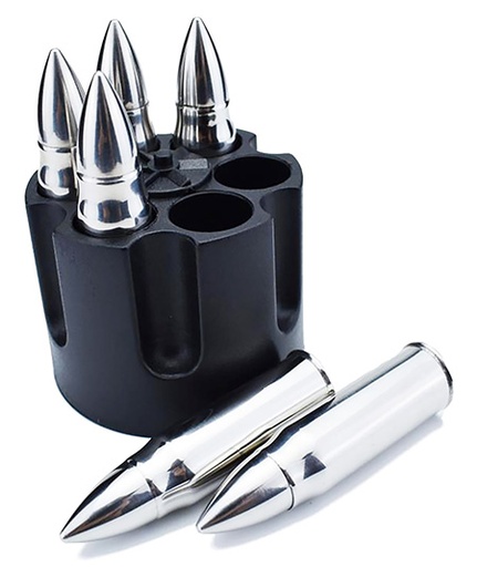 [810112982190] Caliber Gourmet CBG1046B Caliber Gourmet Bullet Chillers Silver Stainless Steel Pistol Cylinder/Bullets