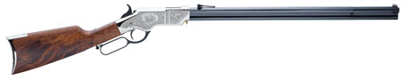 [619835110015] Henry H011SD Original Silver Deluxe Full Size 44-40 Win 13+1 24.50" Blued Octagon Barrel, Engraved Nickel-Plated Steel Receiver, American Walnut Wood Stock Right Hand