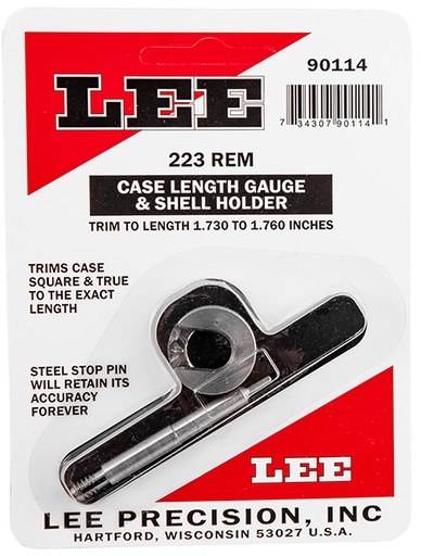 [734307901141] Lee Precision 90114 Case Length Gauge  223 Rem Steel Works With Cutter/Lock Stud Includes Shell Holder