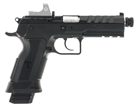 [8051770134855] Tanfoglio TFFDT9RS Force Duty Tactical 9mm Luger 20+1 4.90" Stainless Threaded Barrel, Black Steel Optic Ready/Serrated Slide, Black Polymer Frame w/Beavertail  &  Picatinny Rail, Textured Grip