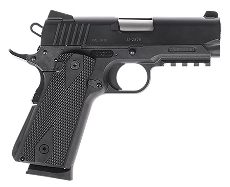 [8051770135449] Tanfoglio TFPUGIO9 Pugio  Compact 9mm Luger 10+1 3.54" Stainless Bull Barrel, Black Steel Serrated Slide, Black Polymer Frame w/Beavertail  &  Picatinny Rail, Textured Grip