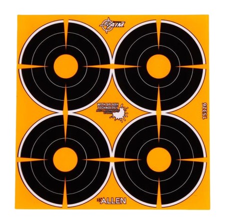 [026509048084] Allen 15326 EZ Aim Splash Adhesive Target Black/Orange (4) 12 Sheets *48 Total Bullseyes