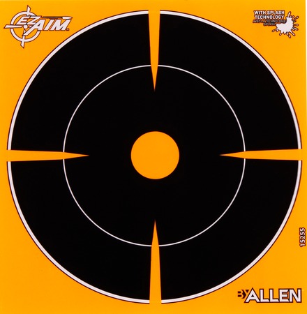 [026509046486] Allen 15255 EZ Aim Splash Adhesive Target Black/Orange Paper 12PK
