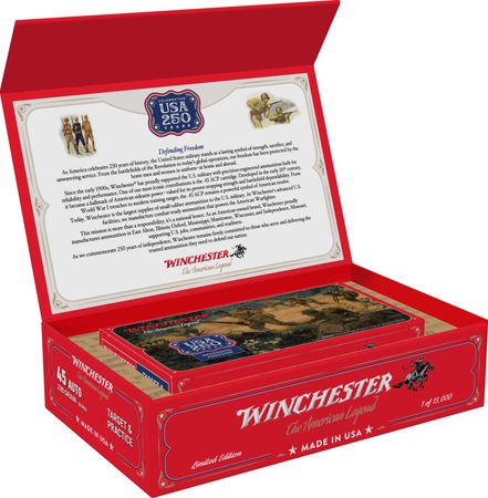 [020892234840] Winchester Ammo USA45250 USA 250th Commemorative Box Series 45ACP 230gr Full Metal Jacket 50 Per Box/6 Case