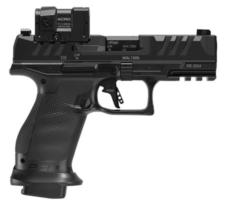[723364237324] Walther Arms 4797068 PDP Pro ACRO Compact 9mm Luger 10+1 4" Black Polygonal Rifled Barrel, Serrated w/Optic Slide, Black Polymer Frame w/Picatinny Rail, Textured Polymer Grip, Aimpoint Acro P-2 Red Do