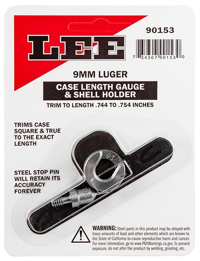 [734307901530] Lee Precision 90153 Case Length Gauge  9mm Luger Steel Works With Cutter/Lock Stud Includes Shell Holder