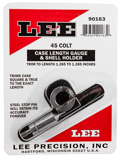 [734307901639] Lee Precision 90163 Case Length Gauge  45 Colt (LC) Steel Works With Cutter/Lock Stud Includes Shell Holder