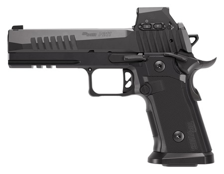[798681740963] Sig Sauer 211F9GT5RXSL P211 GT5 w/Optic Full Size 9mm Luger 21+1 5" Black Barrel, Black Nitron Stainless Steel Serrated w/Optic Slide  &  Frame w/Beavertail  &  Picatinny Rail, G10 Grip Panels, Sig ROMEO-