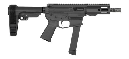 [810188106766] Shark Coast Tactical SCC06766SP9NBLK Sneeky Pete 9mm Luger 30+1 5.50" Black Melonite Threaded Barrel, Black Cerakote Receiver, SB Tactical SBA3 Brace