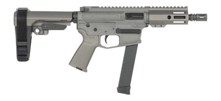 [810188106780] Shark Coast Tactical SCC06780SP9NGY Sneeky Pete 9mm Luger 30+1 5.50" Black Melonite Threaded Barrel, Gray Cerakote Receiver, SB Tactical SBA3 Brace
