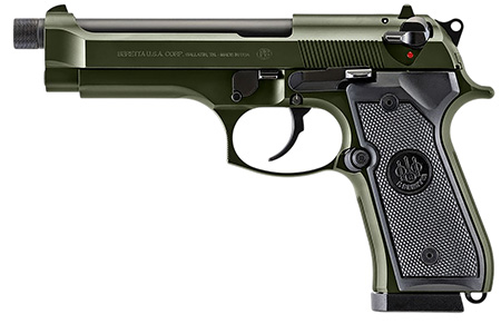 [082442062112] Beretta USA J92F300GRTB18 92FS  Full Size 9mm Luger 18+1 5.10" Black Threaded Barrel, OD Green Cerakote Serrated Slide, OD Green Cerakote Aluminum Frame w/Beavertail, Black Textured Grip