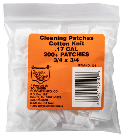 [025641001018] Southern Bloomer 101 Cleaning Patches  17 Cal Cotton 200 Per Pack