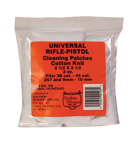 [025641001032] Southern Bloomer 103 Cleaning Patches  Cotton 2.50" x 2.50" 130 Per Bag Rifle/Handgun