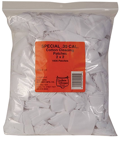[025641001254] Southern Bloomer 125 Cleaning Patches  30 Cal Cotton 1000 Per Bag