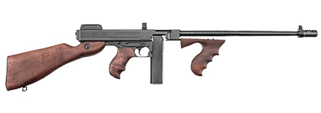[602686211000] Thompson T1 1927A-1 Deluxe 45 ACP Caliber with 16.50" Barrel, 20+1 Capacity (Stick), Blued Metal Finish, American Walnut Stock Wood Grip Right Hand