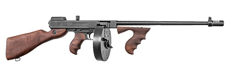 [602686211031] Thompson T150D 1927A-1 Deluxe 45 ACP Caliber with 16.50" Barrel, 20+1 Capacity (Stick), 50+1 Capacity (Drum), Blued Metal Finish, American Walnut Stock Wood Grip Right Hand