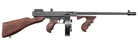 [602686211017] Thompson T1D 1927A-1 Deluxe 45 ACP Caliber with 16.50" Barrel, 10+1 Capacity (Drum), Blued Metal Finish, American Walnut Stock Wood Grip Right Hand
