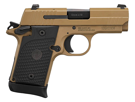 [798681553501] Sig Sauer 9389ESCPNAMBI P938 Micro-Compact Emperor Scorpion 9mm Luger 3.50" 6+1  &  7+1 Flat Dark Earth PVD Flat Dark Earth Stainless Steel Black Hogue G10 Piranha Grip