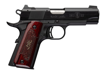 [023614872108] Browning 051070490 1911 Black Label Medallion Compact 22 LR 10+1 3.63" Matte Stainless Barrel, Black Anodized Aluminum Serrated Slide, Matte Black Polymer Frame w/Beavertail, Rosewood w/Gold BuckMark