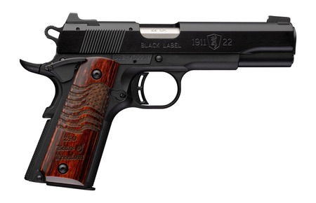 [023614872153] Browning 051071490 1911 Black Label Medallion 250 Full Size 22 LR 10+1 4.25" Matte Stainless Barrel, Black Anodized Aluminum Serrated Slide, Matte Black Polymer Frame, Engraved Rosewood Grip