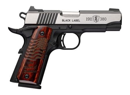 [023614872122] Browning 051123492 1911 Black Label Medallion Pro 250 Compact Frame 380 ACP 8+1 3.63" Stainless Steel Barrel, Stainless Steel w/Blackened Slide Flats Serrated Slide, Matte Black Aluminum Frame w/Beave