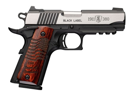 [023614872146] Browning 051125492 1911 Black Label Medallion 250 Compact 380 ACP 8+1 3.63" Matte Stainless Barrel  &   Blackened w/Silver Polished Flats Serrated Slide, Matte Black Polymer Frame w/Beavertail  &  Picatin