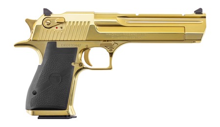 [761226091271] Magnum Research DE44CAG Desert Eagle Mark XIX *CA Compliant 357 Mag 9+1 6" Accessory Rail Barrel, Gold Zirconium Nitride Serrated Slide  &  Frame