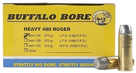 [651815013213] Buffalo Bore Ammunition 13A20 Heavy Strictly Business 480Ruger 370gr Lead Flat Nose 20 Per Box/12 Case