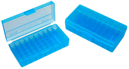 [026057107240] MTM Case-Gard P503824 Ammo Box Flip-Top Multi Caliber Handgun Clear Blue Polypropylene 50rd