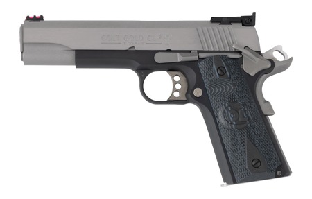 [098289113559] Colt Mfg O5973GCL-TT Gold Cup 38 Super 9+1 5" Stainless National Match Barrel, Brushed Stainless Steel Serrated Slide, Black/Stainless Steel Frame w/Beavertail, Blue Scalloped G10 Grip, Ambidextrous