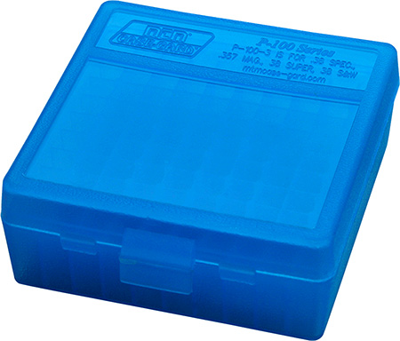 [026057113241] MTM Case-Gard P100324 Ammo Box Flip-Top Multi Caliber Handgun Clear Blue Polypropylene 100rd